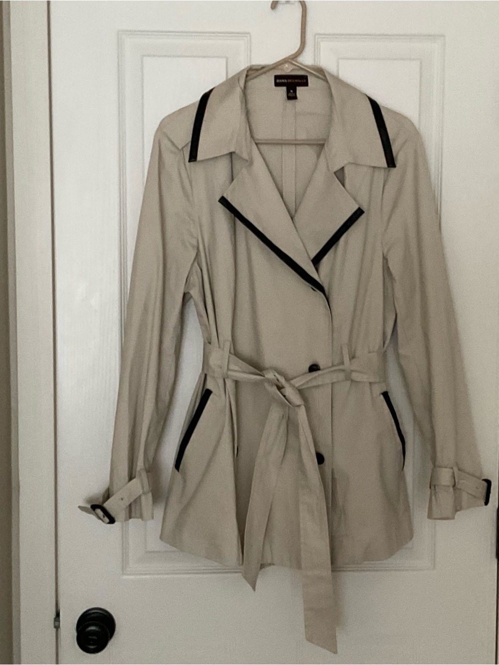 Dana Buchman Beige Trench Coat with Black Trim